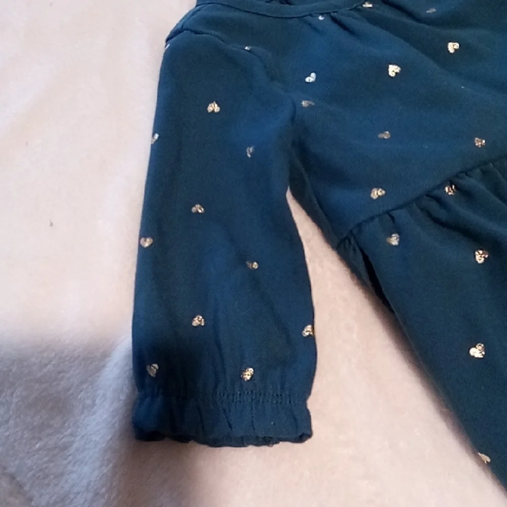Charming Green Kids Dress with Gold  Heart Accents,Size3M